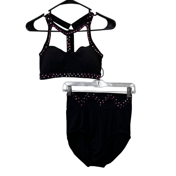Dance Costume Jazz High Waisted Brief Bra Top SA Bombshell Black Rhinestone FLAW - Picture 1 of 9